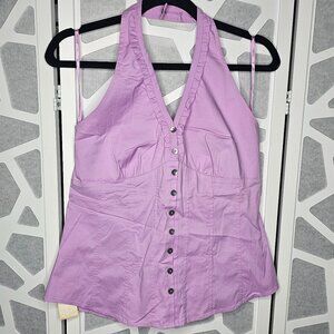 Express Solid Purple Button Down Women Halter Top Size M Brand new w/tag